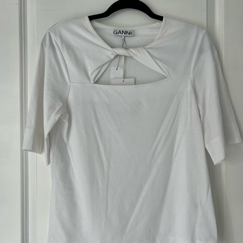 Ganni Cream Keyhole Blouse